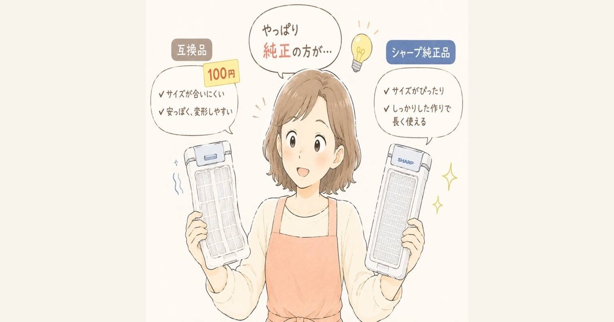 互換糸くずフィルターと純正の比較イラスト