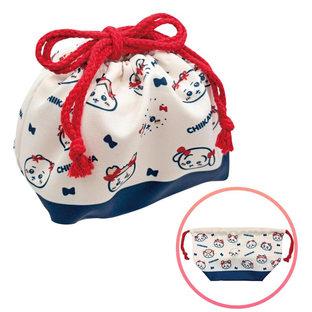 ちいかわ　ランチ巾着　リボン　ちいかわ　ハチワレ　うさぎ　モモンガ　くりまんじゅう　シーサー　古本屋　弁当　保育園　遠足　幼稚園