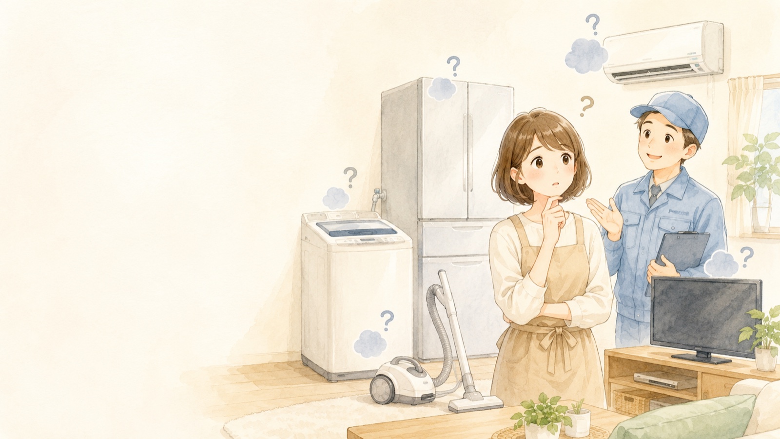 修理経験スタッフが家電のお困りごとを案内しているイラスト