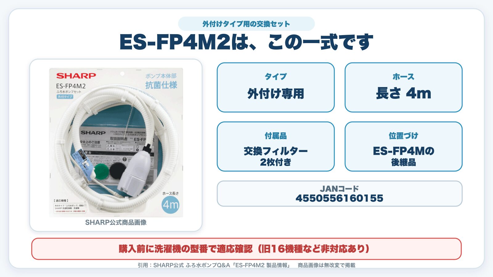 シャープ外付けふろ水ポンプセットES-FP4M2の商品内容