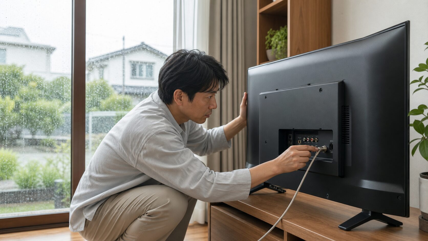 雷・台風後にテレビが映らない時の確認場面