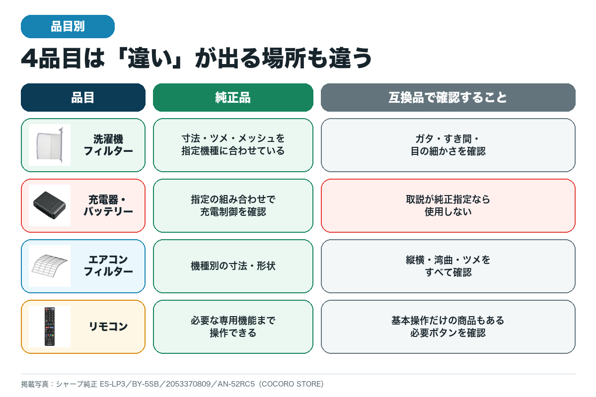 洗濯機フィルター・バッテリー・エアコンフィルター・リモコンの純正品と互換品の違い
