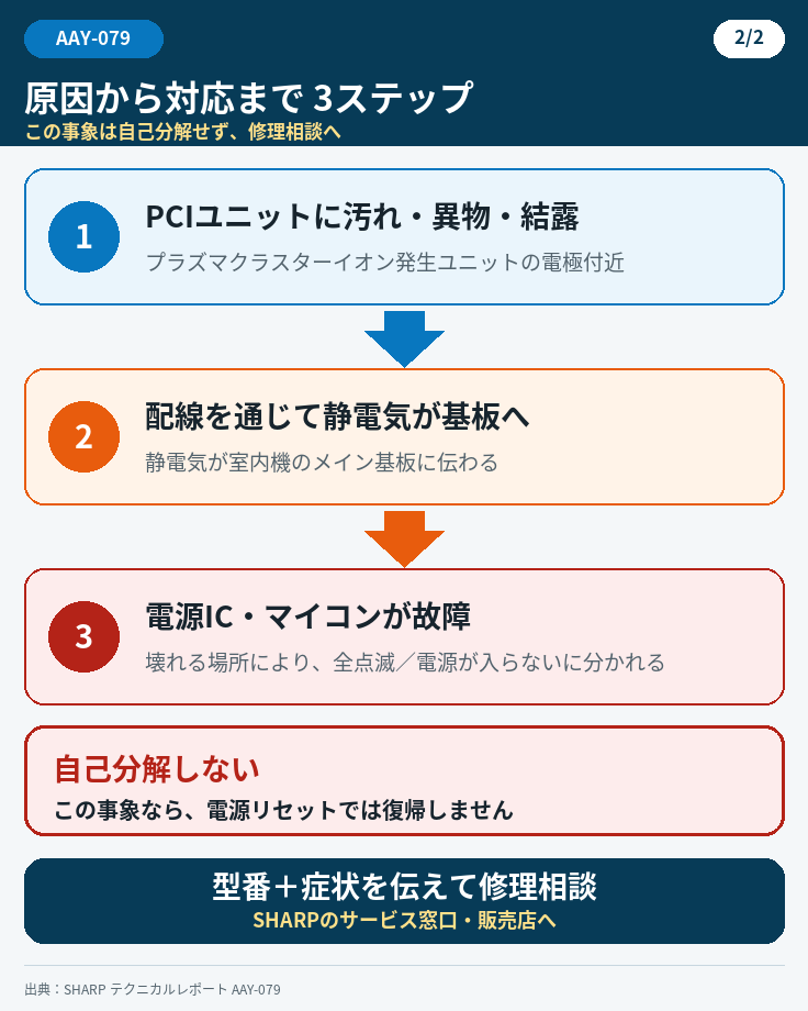 シャープエアコンで全ランプ点滅・電源が入らない原因と修理相談までの流れ