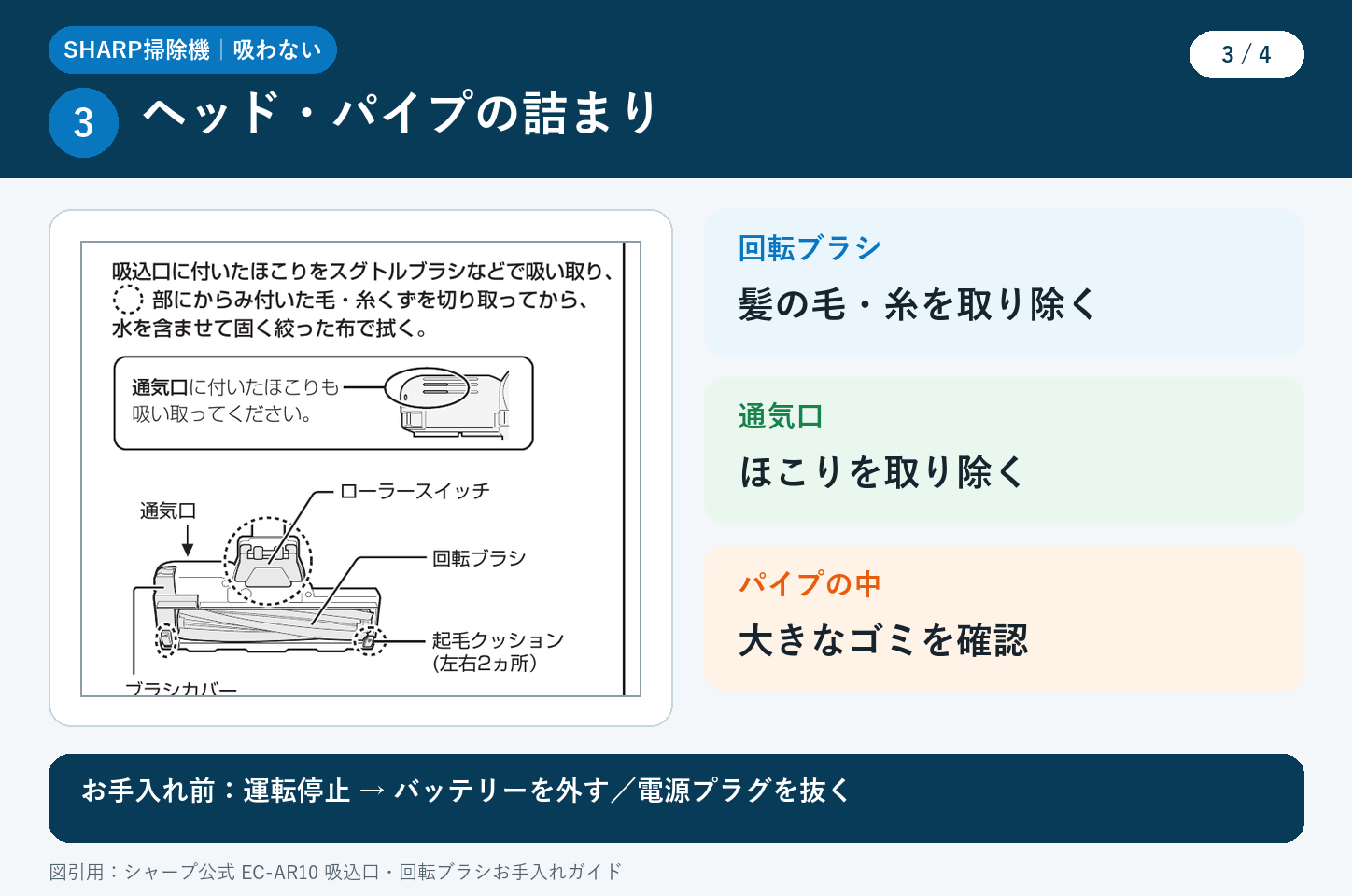 シャープ掃除機が吸わない時の確認3 ヘッドとパイプの詰まり