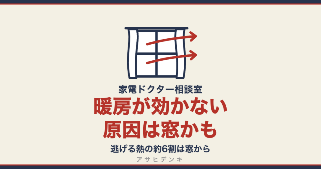 暖房が効かない原因は窓かも｜逃げる熱の約6割は窓から（アサヒデンキ 家電ドクター相談室）