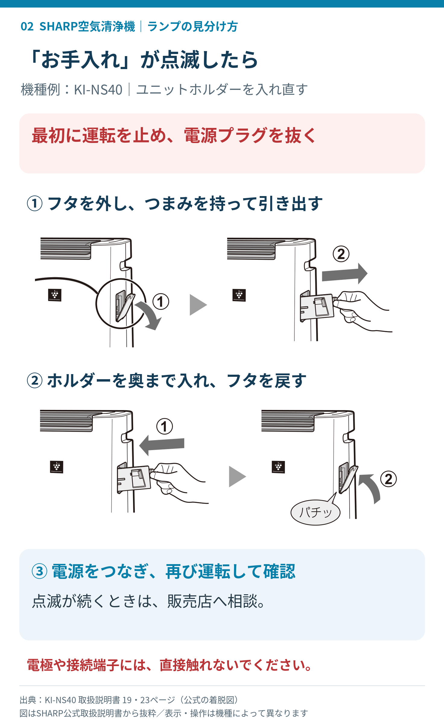 シャープKI-NS40のユニットホルダーを安全に入れ直す手順